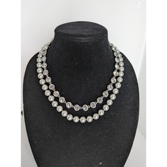 Givenchy Pearl and Rhinestone Crystal Silver Tone Necklace 19" - Picture 1 of 6